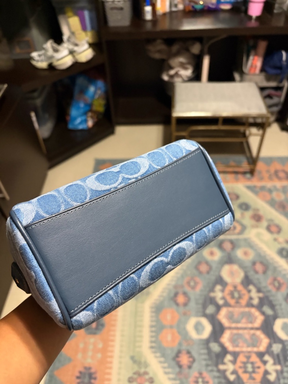 Coach Blue Denim Mini Rowan Satchel with Tan Leather Trim and Gold Hardware - Picture 5 of 7